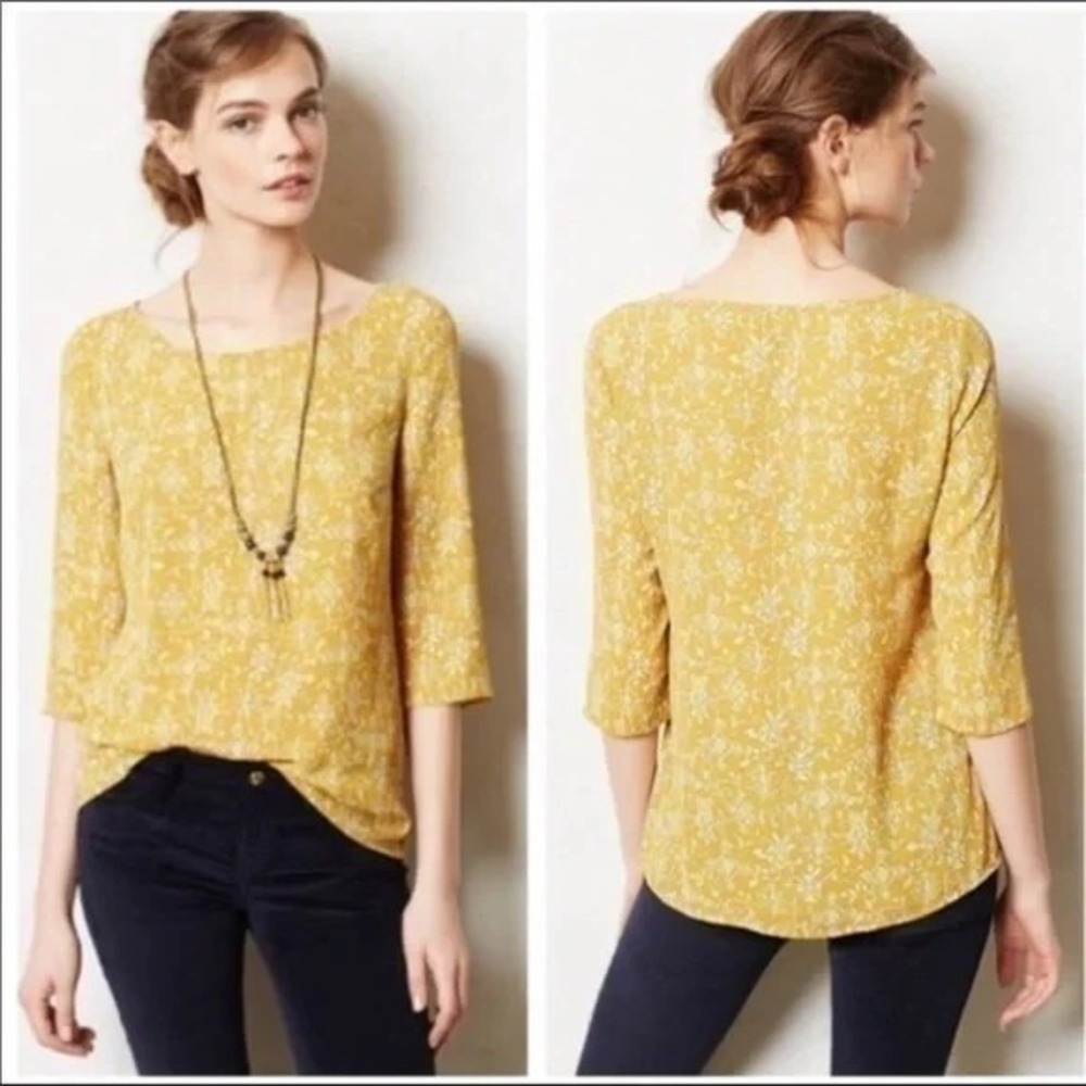 Anthropologie HD in Paris Cottagecore Top Size 4 Boho Romantic Parisian Damask
